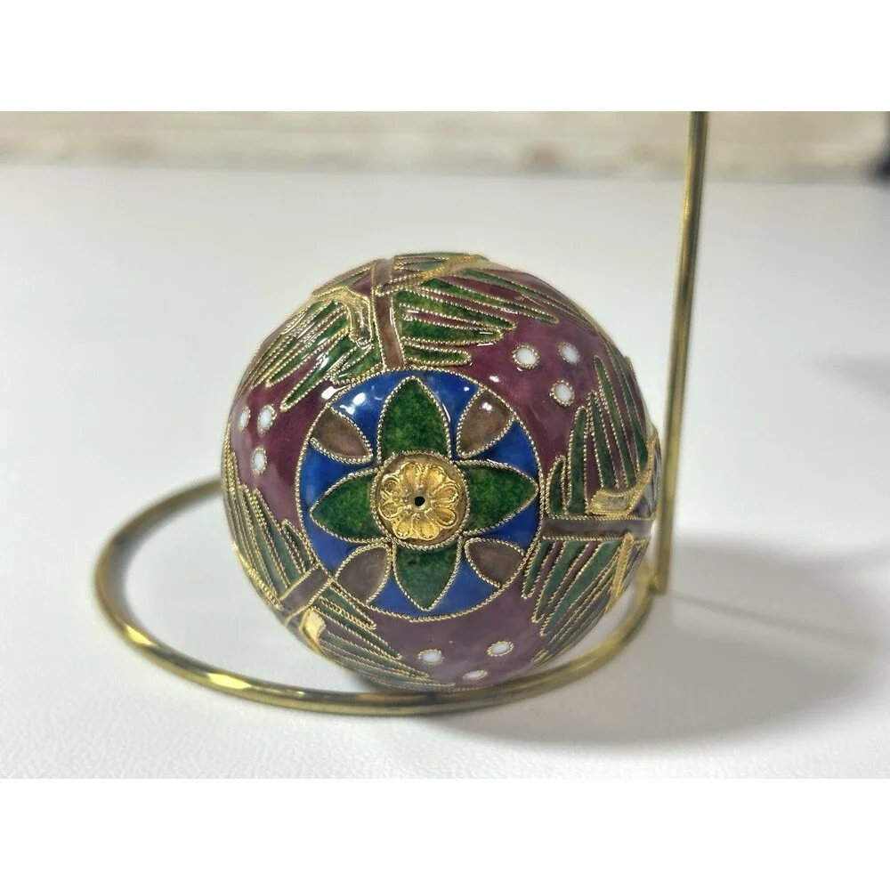 Victorian Enamelling Cloisonné Gold Tone Plated Christmas Tree Reindeer Ornament